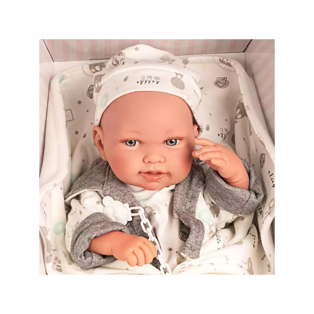 Muñeca Recién Nacida Pipa Osito Gris 40 cm. Antonio Juan 50083