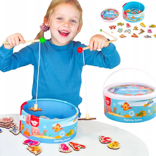 Juego de Pesca de Madera – Set Educativo de 22 Piezas | Juguete Montessori con Caña Imantada | Actividad de Aprendizaje para Niños y Niñas +3 Años