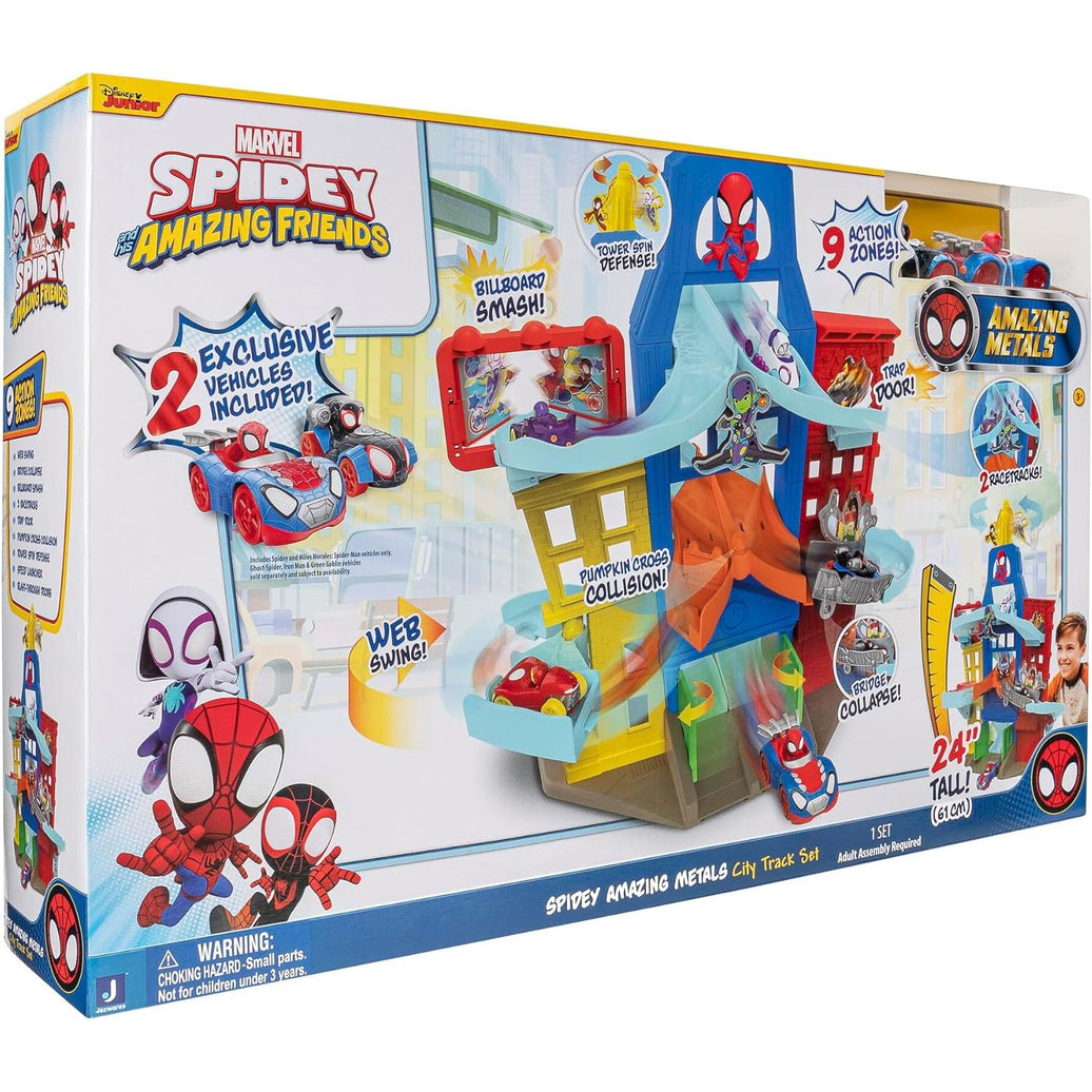 Spidey and His Amazing Friends Pista Carril Ciudad. Caja algo dañada