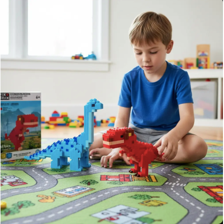 Pack Pix Brix Dinosaurios – Set de Construcción 3D Brachiosaurus (808 piezas) y T-Rex (397 piezas) | Bloques de Encaje Slide+Stack | Juguete Educativo para Niños +6 Años