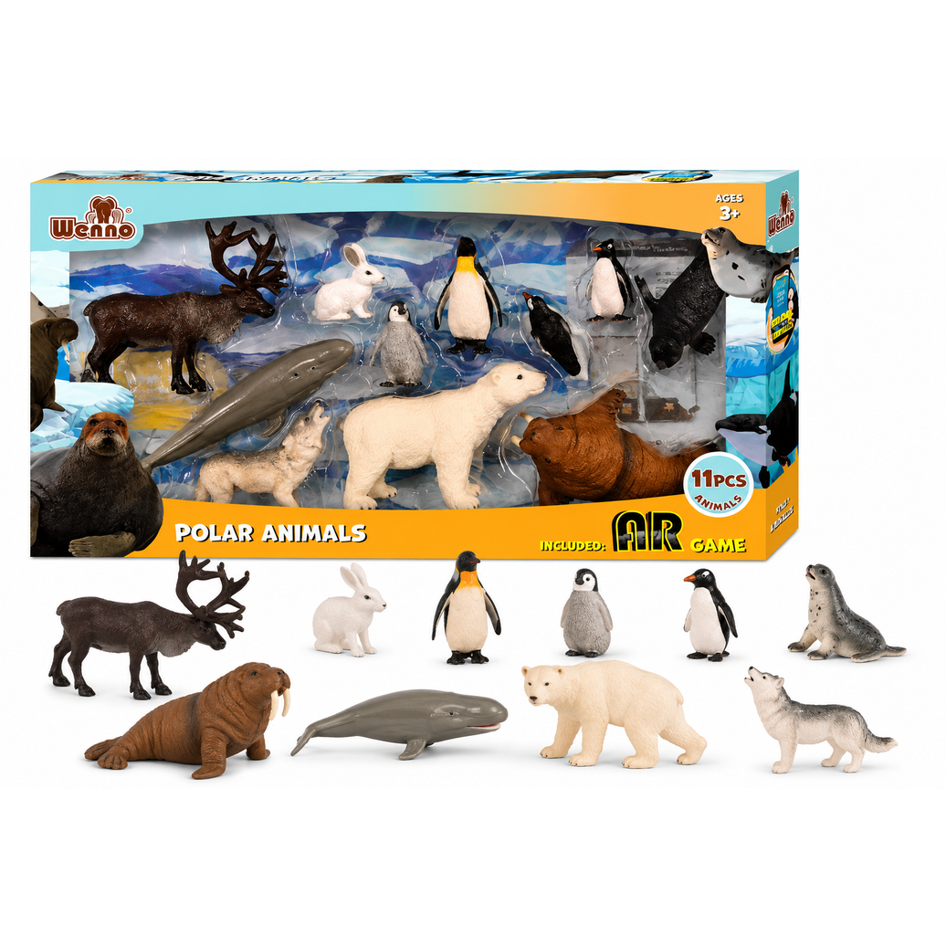 Set Animales Árticos 11 Figuras – Oso Polar, Pingüinos, Beluga, Reno y Más con Realidad Aumentada | Juguete Educativo +3 Años