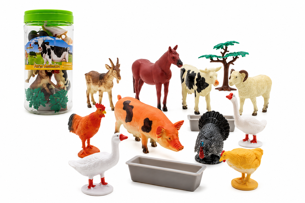Set de Animales de Granja en Cubo – 13 Piezas con Accesorios