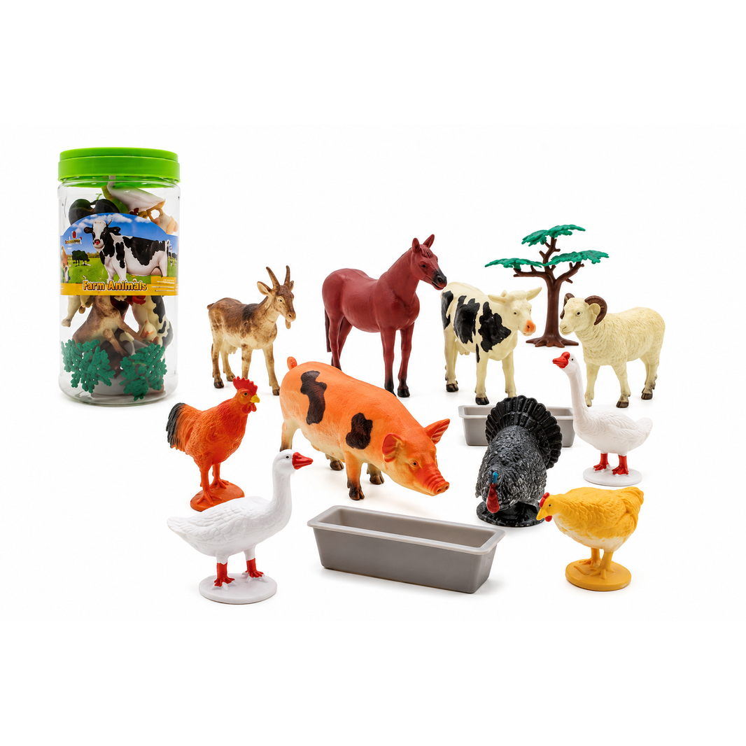 Set de Animales de Granja en Cubo – 13 Piezas con Accesorios