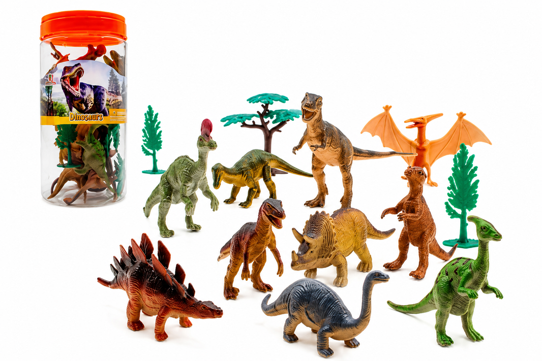 Set de Dinosaurios en Cubo – 13 Piezas con Accesorios Prehistóricos