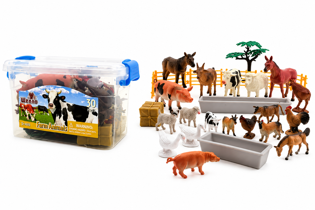 Set de Animales de Granja 30 Piezas | Figuras de Granja con Accesorios y Caja Organizadora