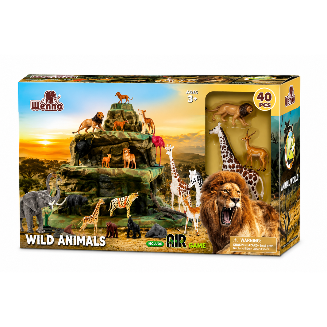 Set de Animales Salvajes con Volcán 40 Piezas | Juego Safari con Figuras y Accesorios