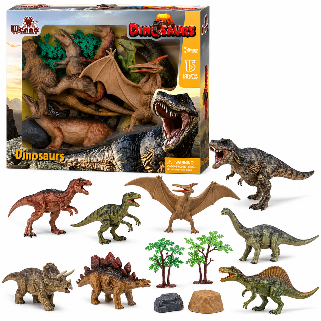 Set de Dinosaurios 15 Piezas | Figuras de Dinosaurios con Accesorios para Niños