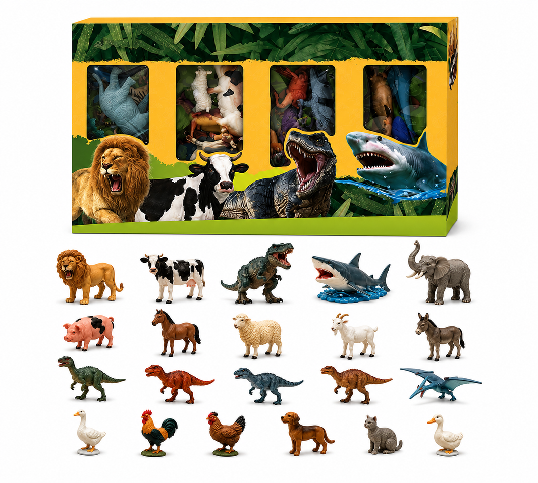 Mega Box Animales 48 Piezas | Figuras de Animales Salvajes, Granja, Marinos y Dinosaurios
