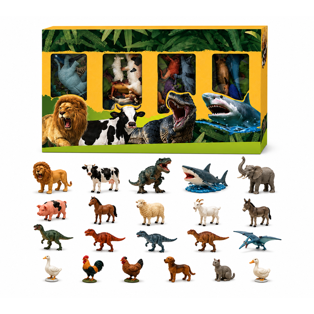 Mega Box Animales 48 Piezas | Figuras de Animales Salvajes, Granja, Marinos y Dinosaurios