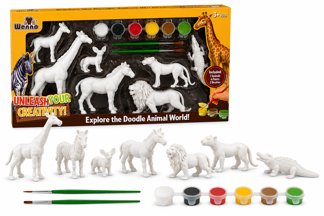 Set de Animales para Pintar con Pinturas y Pinceles | Kit Creativo Infantil 7 Figuras