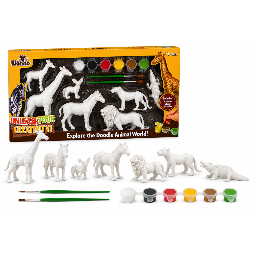 Set de Animales para Pintar con Pinturas y Pinceles | Kit Creativo Infantil 7 Figuras