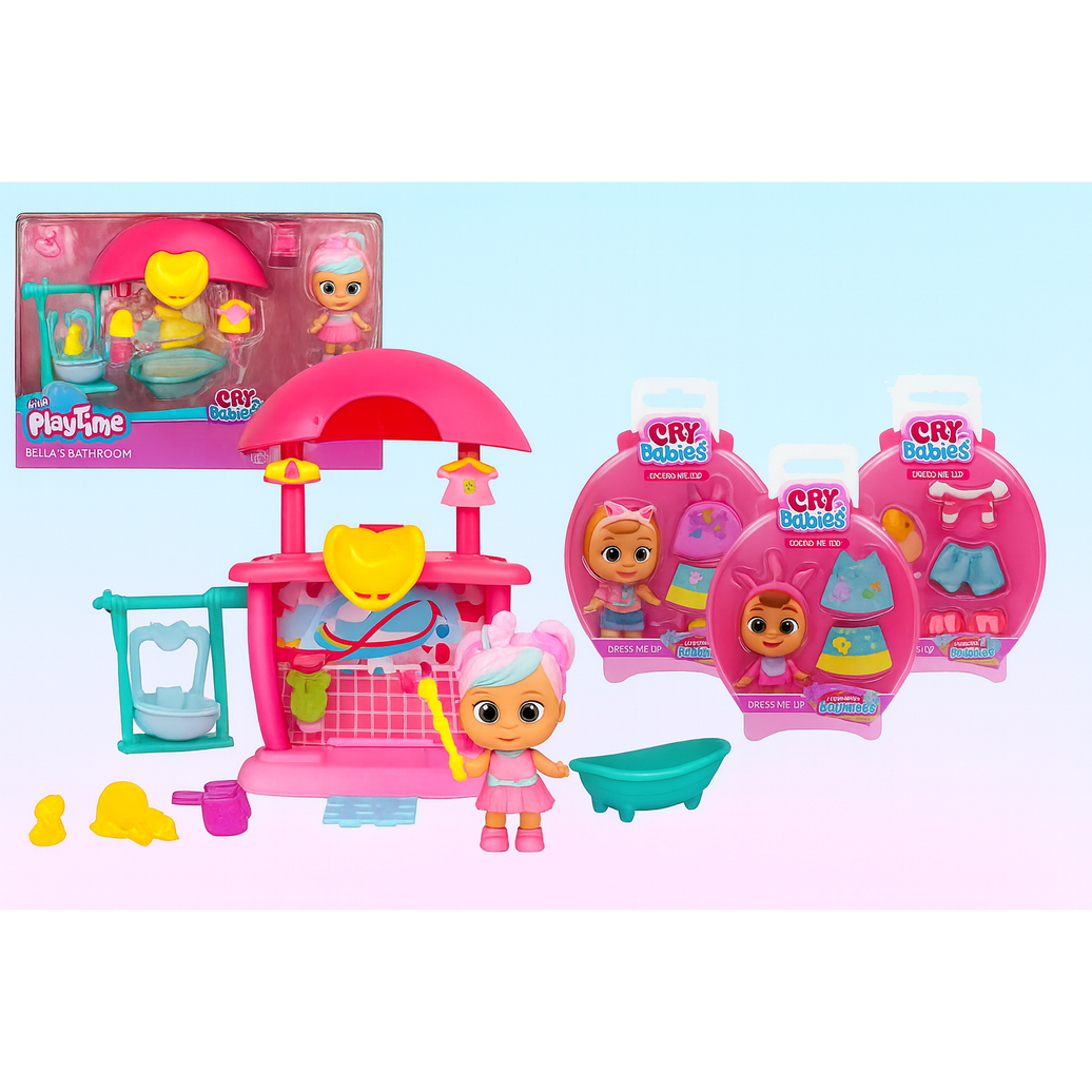 Bebés Llorones El Baño de Bella+ 1 regalo traje bebes llorones| Muñeca Interactiva con Accesorios | Juguete Infantil de Baño y Cuidado