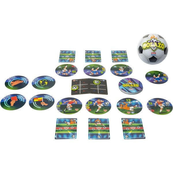 Contenido de ¡Golazo! Atleti: cartas, fichas de juego, marcador y caja