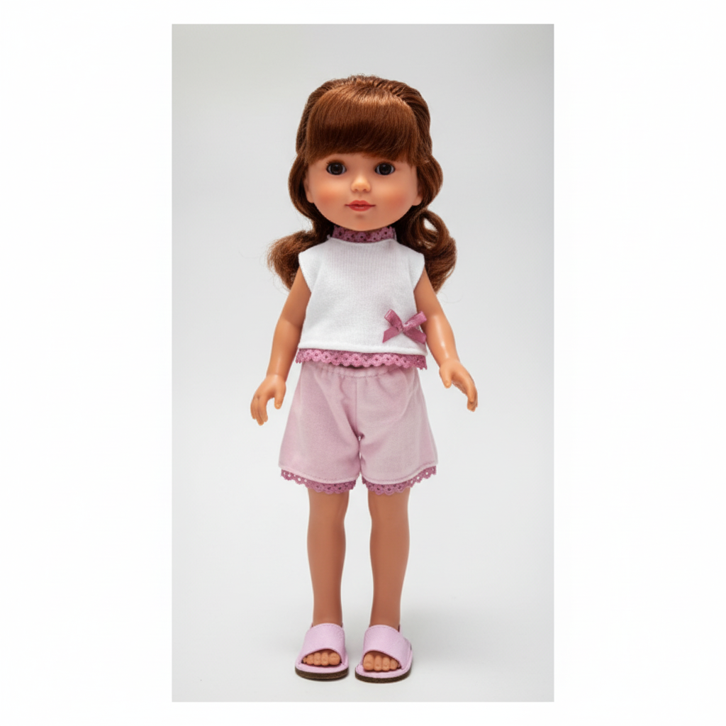 Muñeca Arias Elegance Martina con Pantalón Corto Rosa – Muñeca Bebé de 38 cm con Conjunto Elegante | Fabricada en España