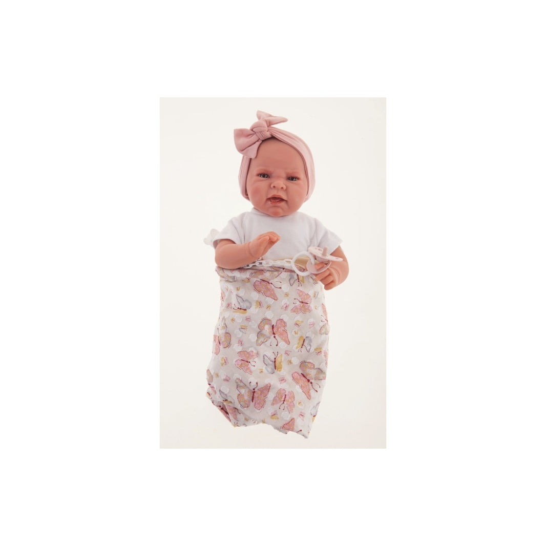 Muñeca Antonio Juan Recién Nacida Lea con Cojín Mariposa Ref. 33119 – Muñeca Bebé de 42 cm con Ropa y Complementos | Fabricada en España