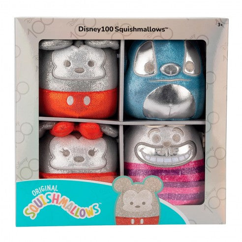 Set de 4 Squishmallows Disney 100 Años – Peluches Suaves de 12 cm en Caja de Colección – Edición Aniversario