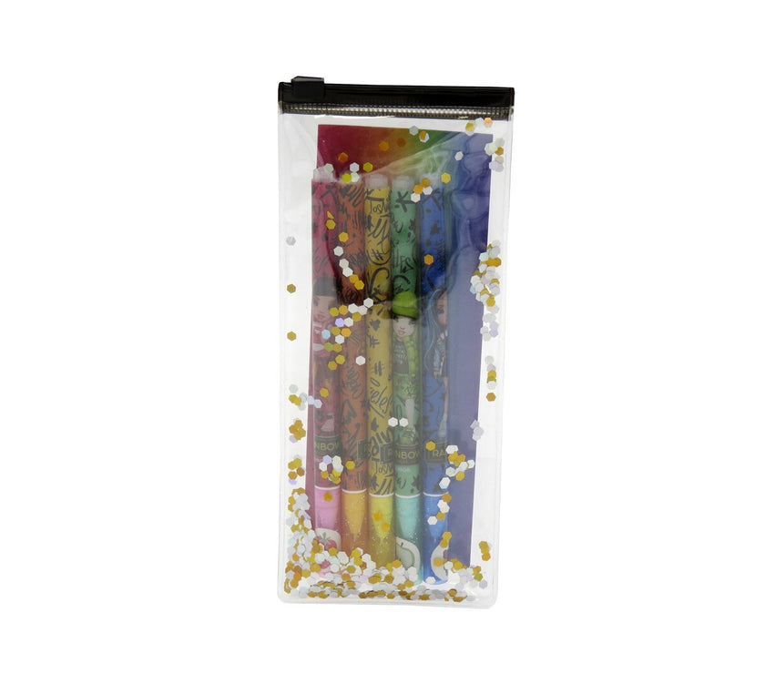 Pack de 5 Bolígrafos de Gel con Purpurina y Aromas Rainbow High | Bolígrafo Infantil de Colores Brillantes | Papelería Creativa para Niñas