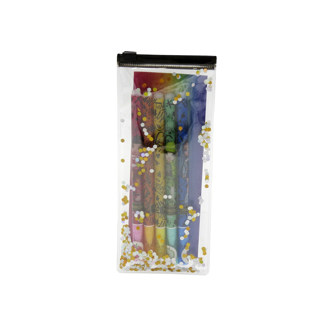 Pack de 5 Bolígrafos de Gel con Purpurina y Aromas Rainbow High | Bolígrafo Infantil de Colores Brillantes | Papelería Creativa para Niñas