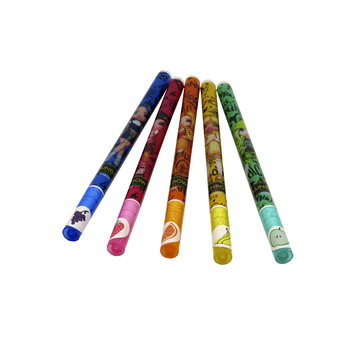 Pack de 5 Bolígrafos de Gel con Purpurina y Aromas Rainbow High | Bolígrafo Infantil de Colores Brillantes | Papelería Creativa para Niñas