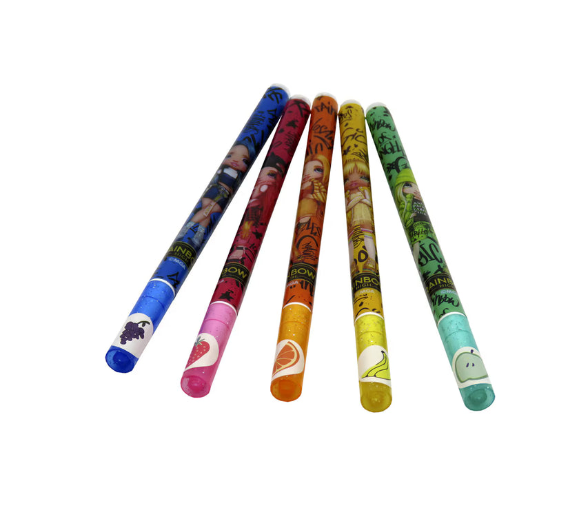 Pack de 5 Bolígrafos de Gel con Purpurina y Aromas Rainbow High | Bolígrafo Infantil de Colores Brillantes | Papelería Creativa para Niñas