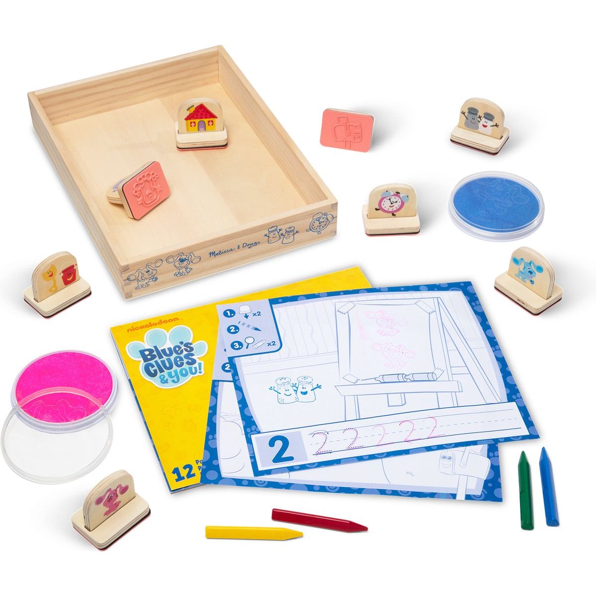 Juego de Actividades con Sellos de Madera Blue’s Clues & You – 14 Piezas | Set Creativo Infantil