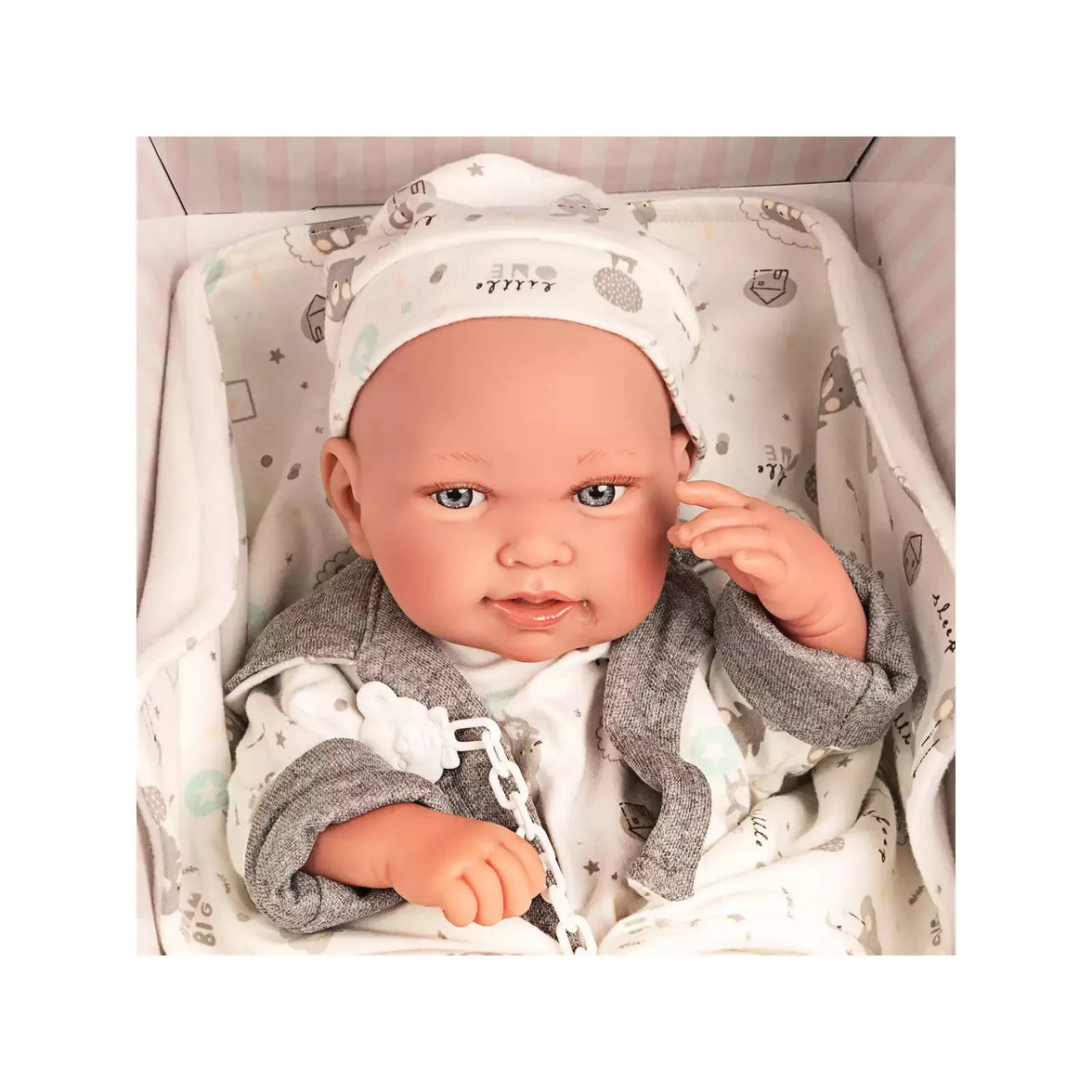 Muñeca Recién Nacida Pipa Osito Gris 40 cm. Antonio Juan 50083