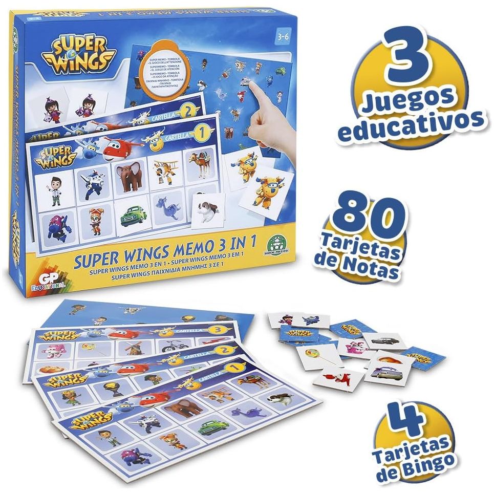 Super Wings - Juego 3 en 1 súper memo Giochi Preziosi  - Caja algo dañada