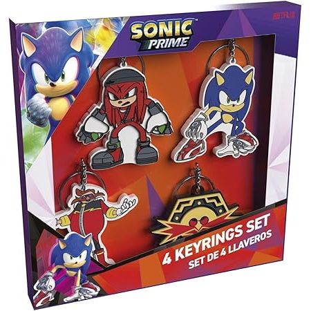 Set de 4 Llaveros Sonic Prime | Colección de Llaveros de Personajes | Accesorios Oficiales para Fans de Sonic the Hedgehog