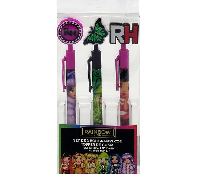 Rainbow High - Pack de 3 Bolígrafos con Topper Infantiles