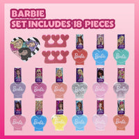 Barbie Set de 18 piezas de esmaltes de uñas y maquillaje para niñas — Incluye 15 esmaltes a base de agua, 2 separadores de dedos y 1 lima de uñas, de Townley Girl