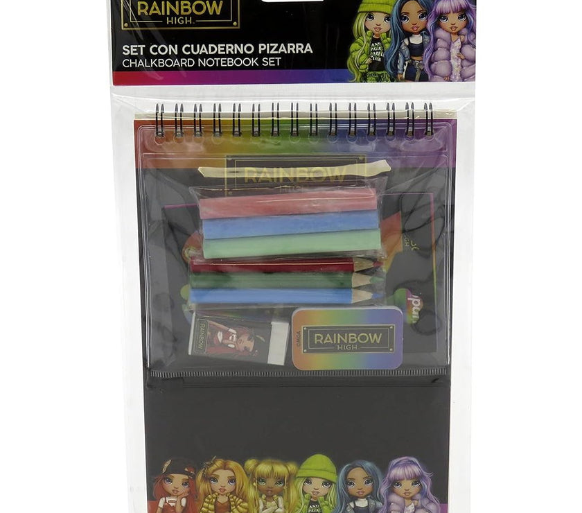 Rainbow High – Set de Papelería de 11 Piezas + Cuaderno Infantil | Material Escolar Completo para Niñas | Estuche Creativo con Accesorios de Escritura