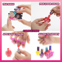 Barbie Set de 18 piezas de esmaltes de uñas y maquillaje para niñas — Incluye 15 esmaltes a base de agua, 2 separadores de dedos y 1 lima de uñas, de Townley Girl