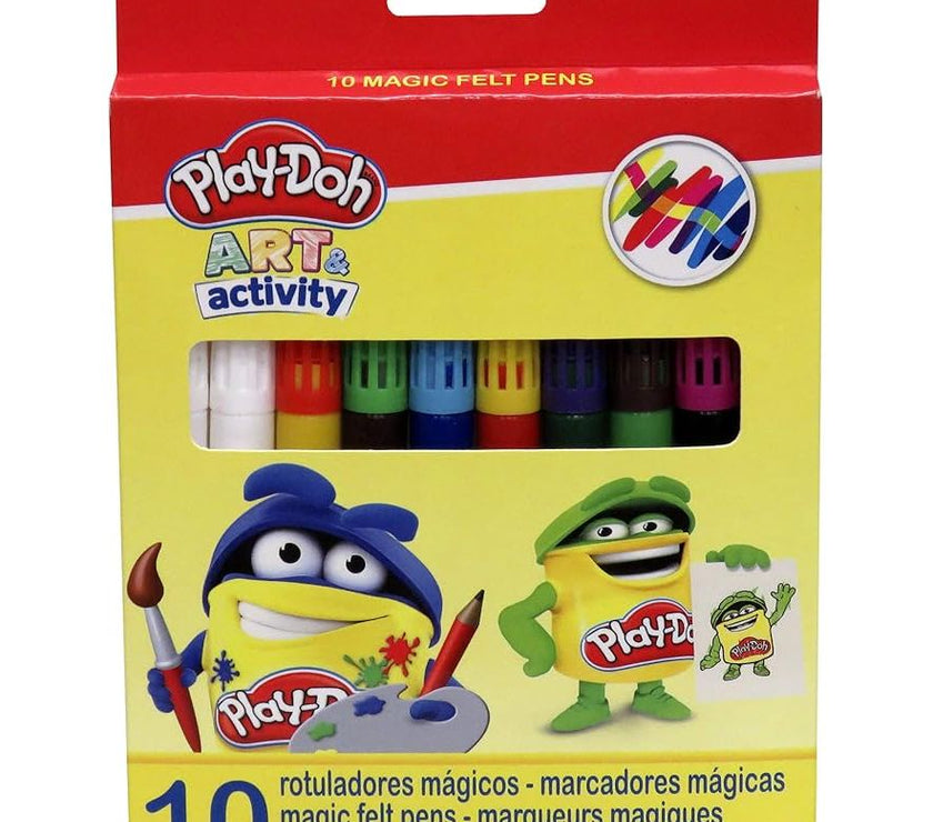 Pack Play-Doh: 12 Lápices de Colores Jumbo + 10 Rotuladores Mágicos | Set de Manualidades para Niños