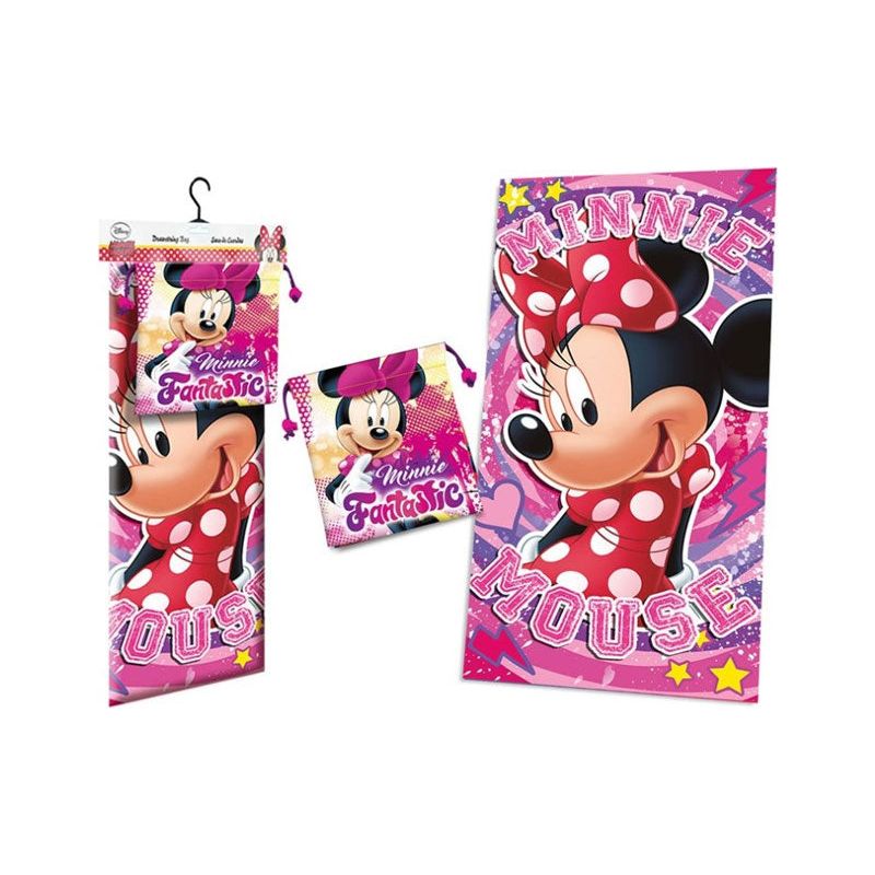Set Infantil de Toalla +Saco de Cuerdas Minnie Mouse para Playa o Piscina