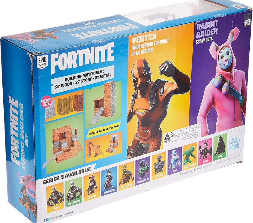 Fortnite Turbo Builder Set de 2 Figuras - Rabbit Raider y Vetex - caja algo dañada
