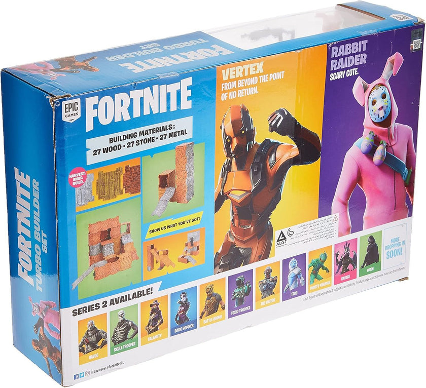 Fortnite Turbo Builder Set de 2 Figuras - Rabbit Raider y Vetex - caja algo dañada