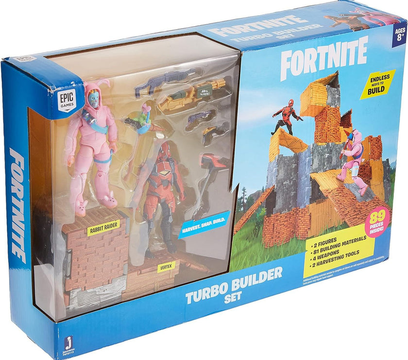 Fortnite Turbo Builder Set de 2 Figuras - Rabbit Raider y Vetex - caja algo dañada