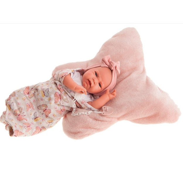 Muñeca Antonio Juan Recién Nacida Lea con Cojín Mariposa Ref. 33119 – Muñeca Bebé de 42 cm con Ropa y Complementos | Fabricada en España