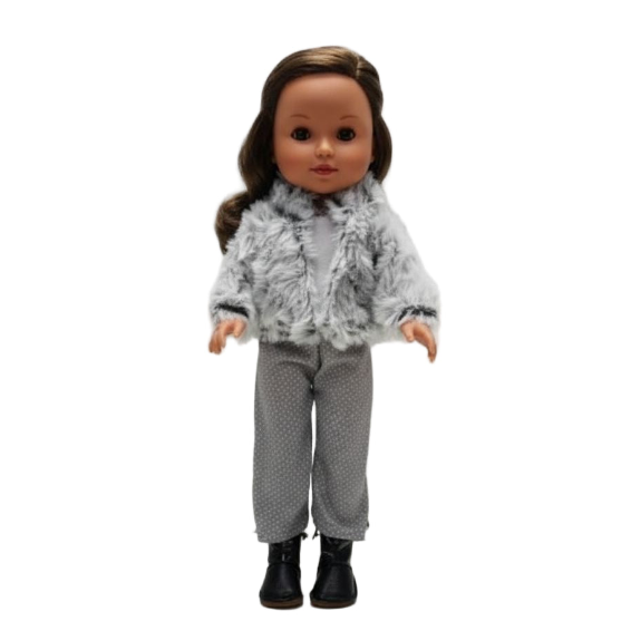 Muñeca Arias Elegance Carla – Muñeca Bebé de 38 cm con Chaqueta de Pelo Gris y Complementos | Fabricada en España