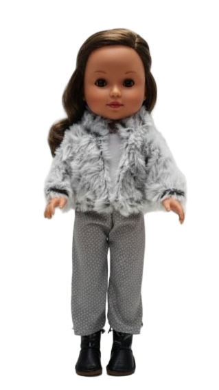 Muñeca Arias Elegance Carla – Muñeca Bebé de 38 cm con Chaqueta de Pelo Gris y Complementos | Fabricada en España