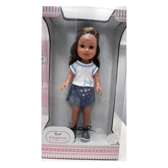 Muñeca Arias Elegance Lucía Ref. 60656-5 – Muñeca Bebé de 38 cm con Camiseta Blanca y Complementos | Fabricada en España