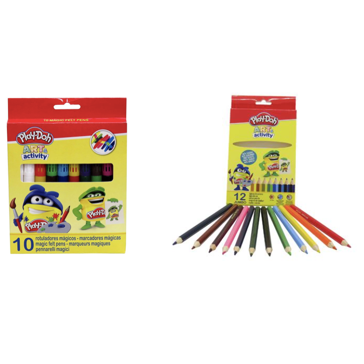 Pack Play-Doh: 12 Lápices de Colores Jumbo + 10 Rotuladores Mágicos | Set de Manualidades para Niños