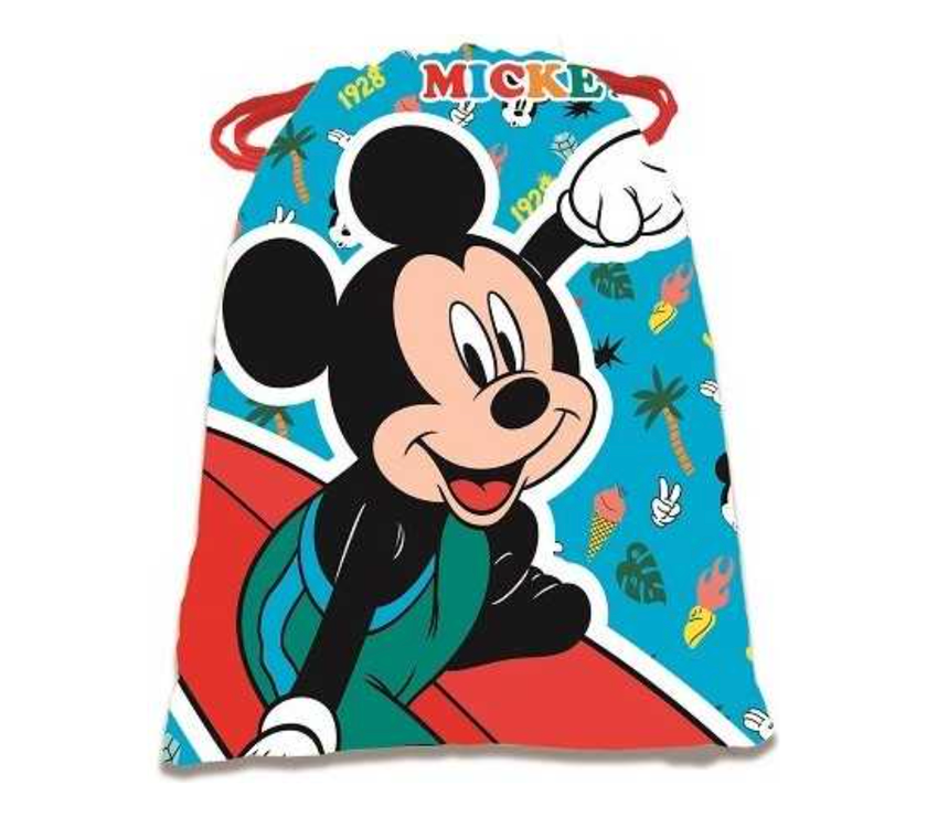 Saquito Merendero Mickey Surf 24X20Cm Material Escolar, Para Niños y Niñas Colegio