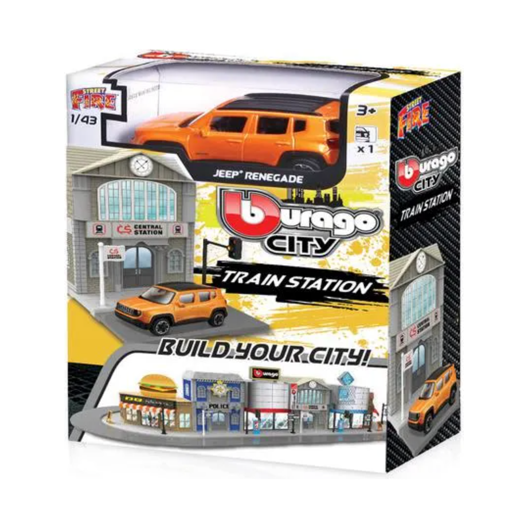 Burago Build Your City 1/43 - Train Station + Jeep Renegade