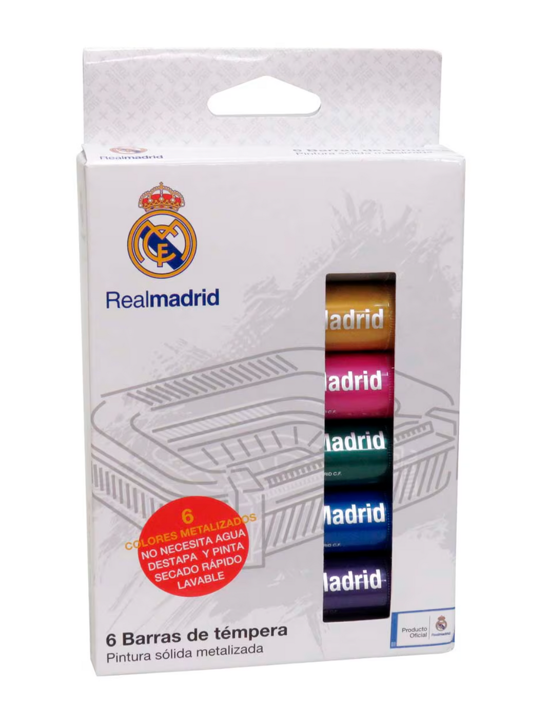 Set de 6 Barras de Témpera de Colores metálicos Real Madrid