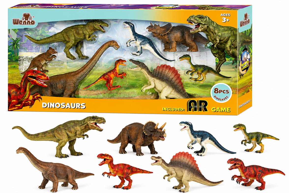 Set de Dinosaurios 8 Piezas con Realidad Aumentada AR | Figuras de Dinosaurios para Niños
