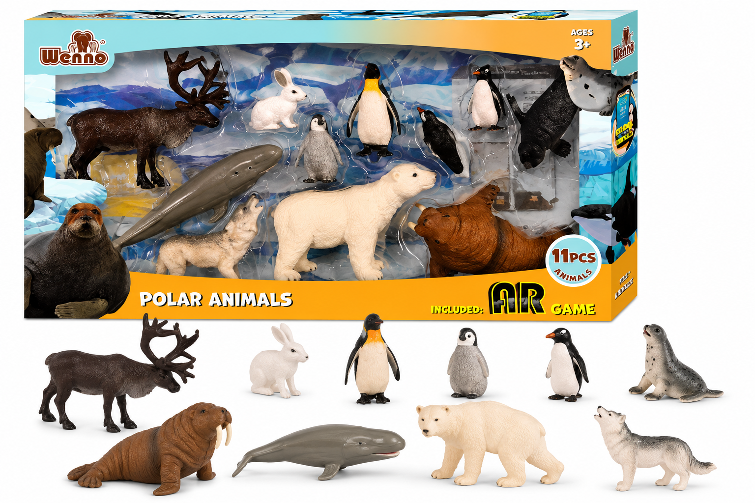 Set Animales Árticos 11 Figuras – Oso Polar, Pingüinos, Beluga, Reno y Más con Realidad Aumentada  | Juguete Educativo +3 Años