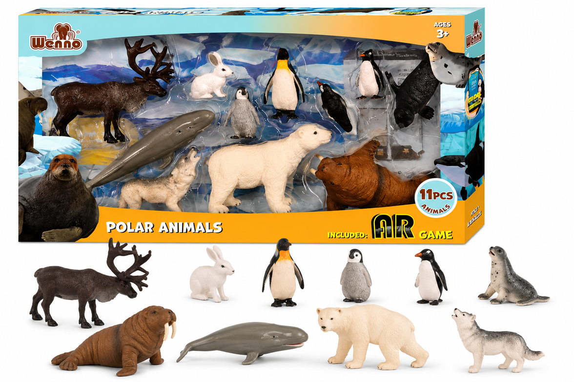 Set Animales Árticos 11 Figuras – Oso Polar, Pingüinos, Beluga, Reno y Más con Realidad Aumentada  | Juguete Educativo +3 Años
