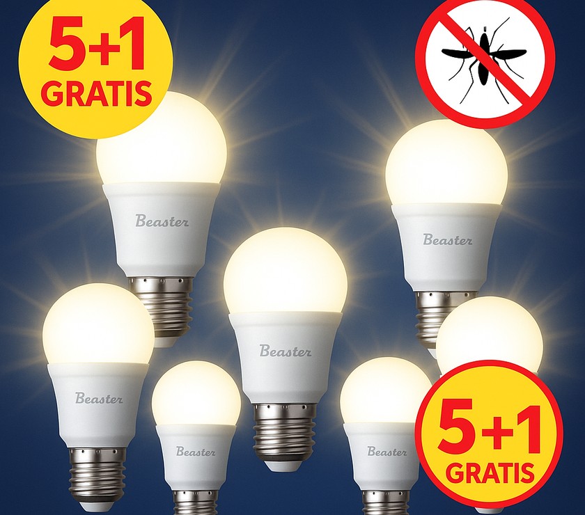 Pack 5 WIOHAIR + 1 de regalo Bombillas antimosquitos(tres luces, luz calida, blanca y antimosquitos) | Eficaz en interior y exterior | Tecnología patentada | Repelente de mosquito común y tigre| LED E27 A70, 11W | 3 tipos de luz: 1850 K, 3800 K, 5700 K