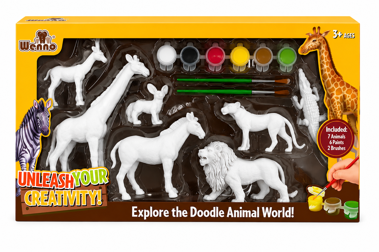 Set de Animales para Pintar con Pinturas y Pinceles | Kit Creativo Infantil 7 Figuras